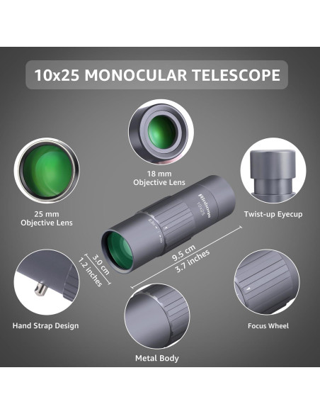 Monocular Compacto Rinboqe 10x25 HD Impermeable 163g