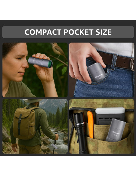 Monocular Compacto Rinboqe 10x25 HD Impermeable 163g
