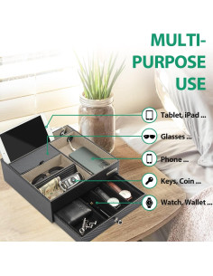 Organizador de Mesita de Noche JackCubeDesign Cuero Negro 28x27cm 2