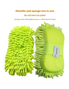 Esponja de Lavado de Coche Microfibra Chenille 2 Paquete Verde 2