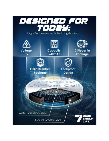 Batería CR2032 Lucrum 2-Pack para Control Remoto de Garaje