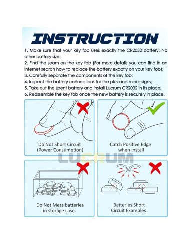 Batería CR2032 Lucrum 2-Pack para Control Remoto de Garaje