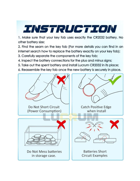 Batería CR2032 Lucrum 2-Pack para Control Remoto de Garaje