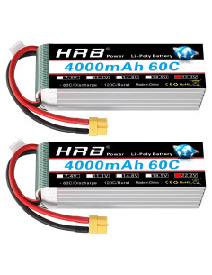 Batería Lipo 6S HRB XT60 22.2V 4000mAh 60C - 2 Pcs