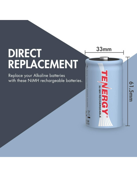 Batería recargable Tenergy D 10000mAh 1.2V NiMH - Alta capacidad