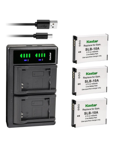 Kastar Cargador USB Dual + 3 Baterías 1400mAh para Cámaras