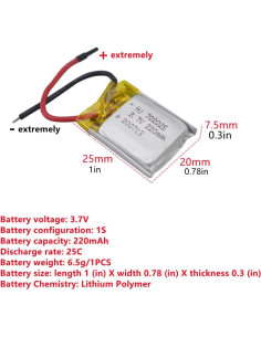 Batería de Litio 2PCS 3.7V 220mAh para Quadcopter RC 2