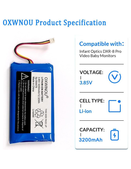 Batería de Reemplazo OWXINOU para Monitor Bebé DXR-8 Pro 3200mAh