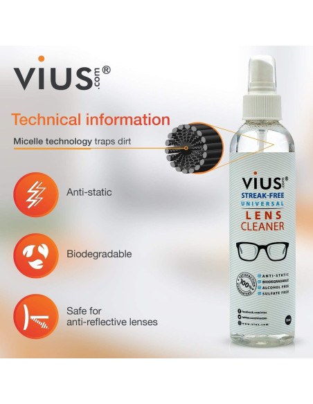 Limpiador de Lentes Vius Spray 240 ml Ecológico y Sin Tóxicos