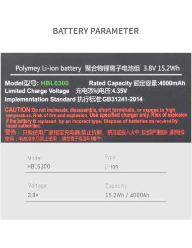 Batería de Litio-ion HBL6300 para Escáner Urovo i6200 3800mAh