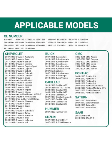 Sensor TPMS CDWTPS 315Mhz para Chevy GMC Cadillac 4 Piezas
