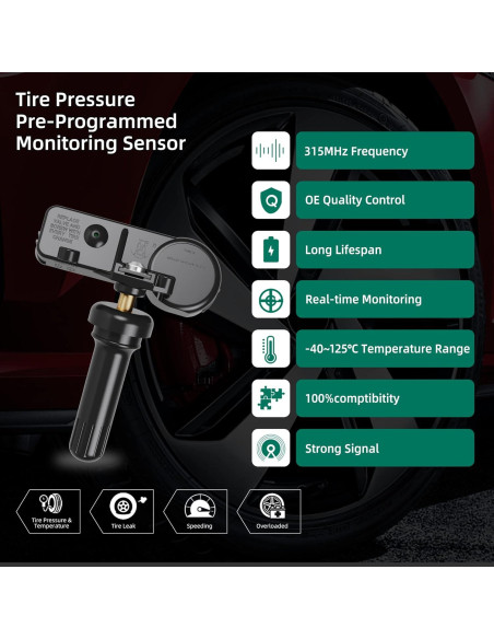 Sensor TPMS CDWTPS 315Mhz para Chevy GMC Cadillac 4 Piezas