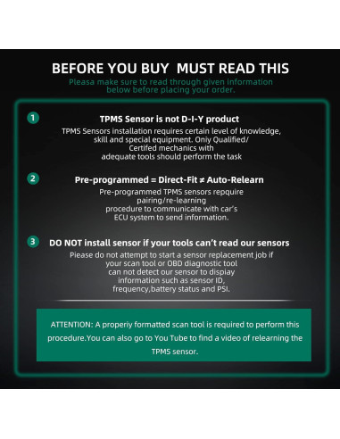 Sensor TPMS CDWTPS 315Mhz para Chevy GMC Cadillac 4 Piezas