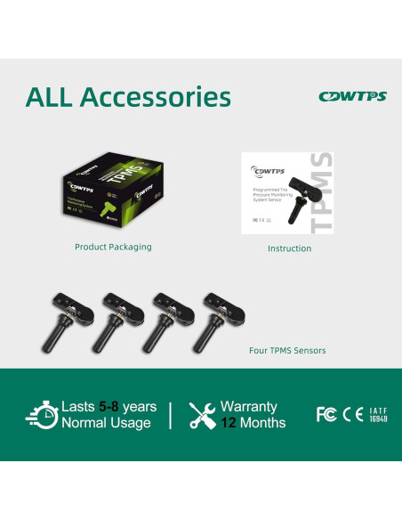 Sensor TPMS CDWTPS 315Mhz para Chevy GMC Cadillac 4 Piezas