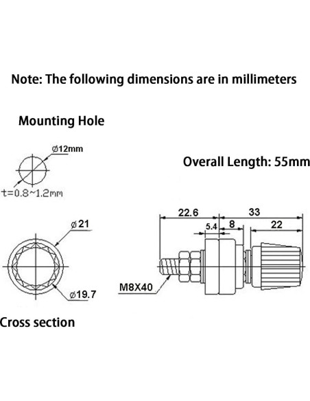Conector de Poste de Batería LC LICTOP 8mm Rojo y Negro - 2 Piezas
