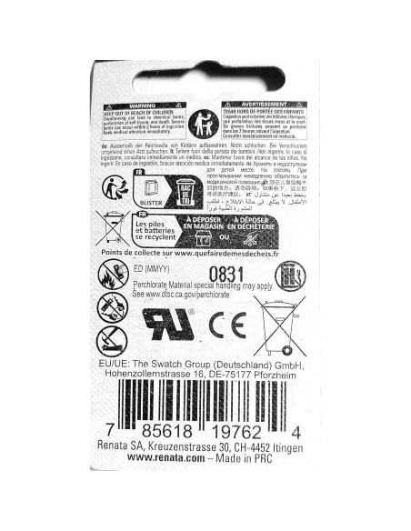 Batería de Litio Renata CR1025 3V Hecho en Suiza
