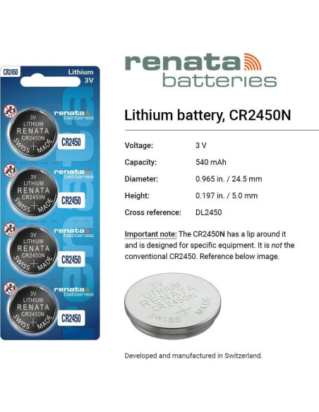 Baterías de Litio Renata CR2450N - 3V 540mAh (4 unidades)