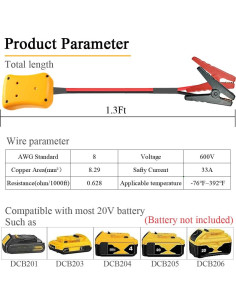 Cables de Arranque 8AWG GragicSZ para Batería Dewalt 20V 0.4m 2