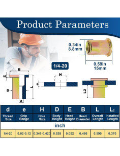 Tuerca Remachadora 1/4-20 Vifmy 115 Pcs Acero Galvanizado 2