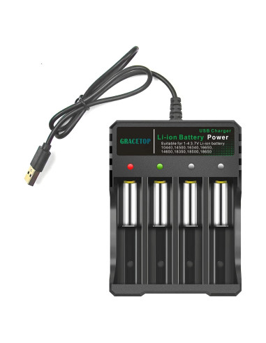 Cargador de Batería 18650 Powmok 4 Bahías USB 2A Rápido