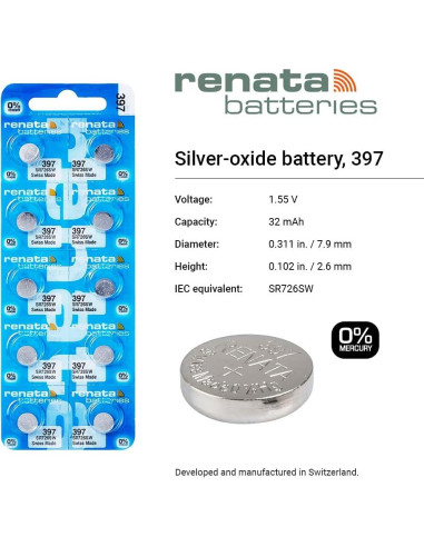 Baterías de Óxido de Plata Renata 397 SR726SW - 1.55V (2 Unidades)