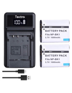 Tectra Paquete 2 Baterías NP-BK1 y Cargador USB para Sony