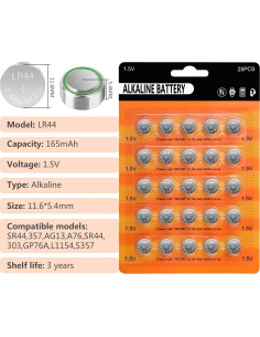 Baterías Alcalinas LR44 Kunying - Paquete de 25 Unidades 2