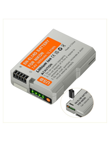 Batería de Reemplazo USB C Palogreen EN-EL14 para Nikon