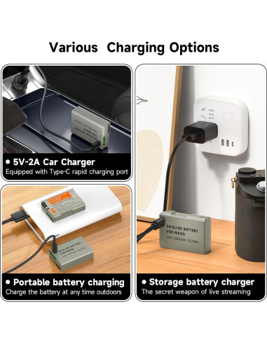 Batería de Reemplazo USB C Palogreen EN-EL14 para Nikon