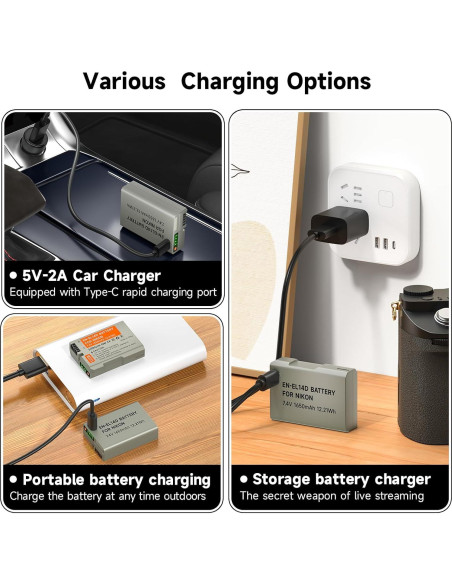 Batería de Reemplazo USB C Palogreen EN-EL14 para Nikon