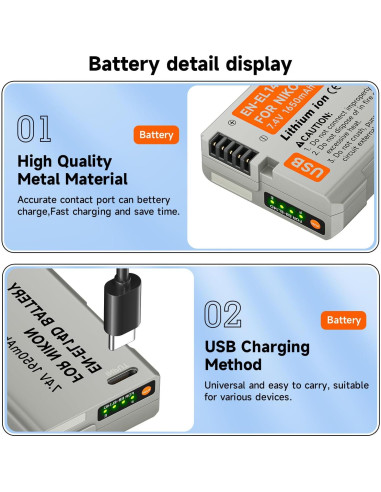 Batería de Reemplazo USB C Palogreen EN-EL14 para Nikon