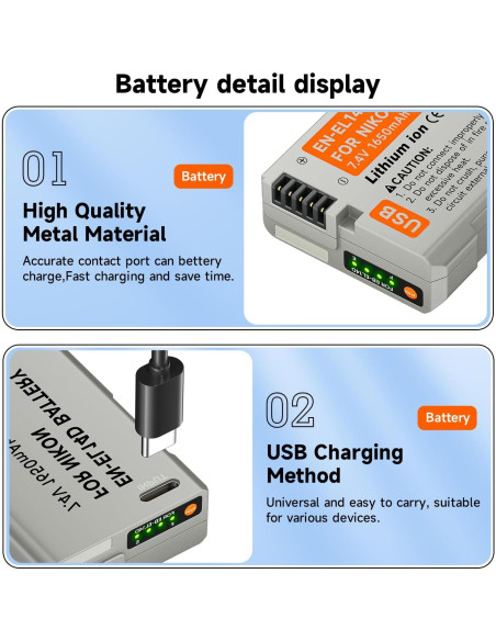 Batería de Reemplazo USB C Palogreen EN-EL14 para Nikon