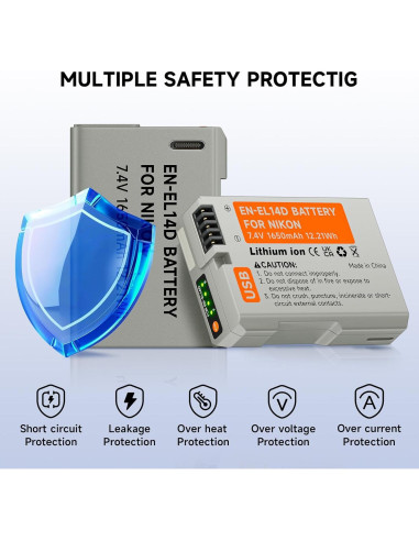 Batería de Reemplazo USB C Palogreen EN-EL14 para Nikon