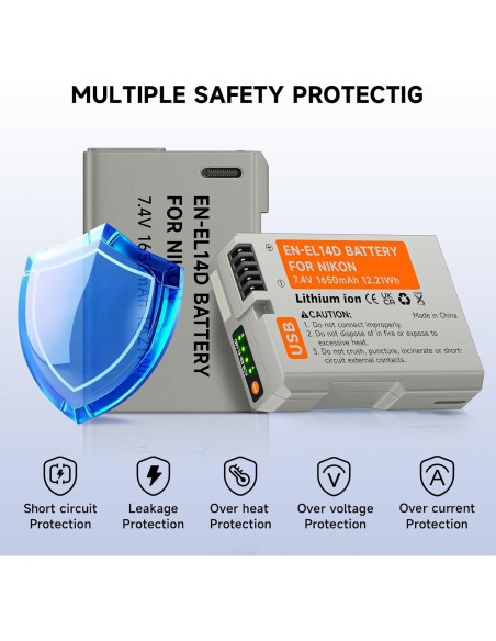 Batería de Reemplazo USB C Palogreen EN-EL14 para Nikon