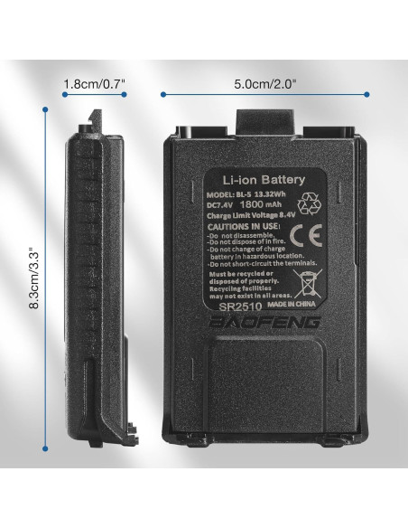 Batería Recargable USB-C 1800mAh BAOFENG BL-5 para UV-5R
