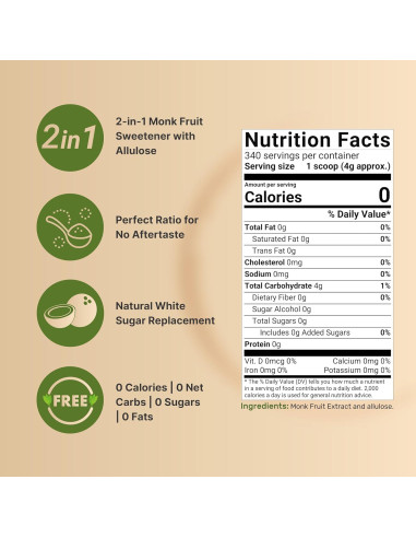 Edulcorante Natural 1.36kg NatureBell - Fruta de Monje y Alulosa