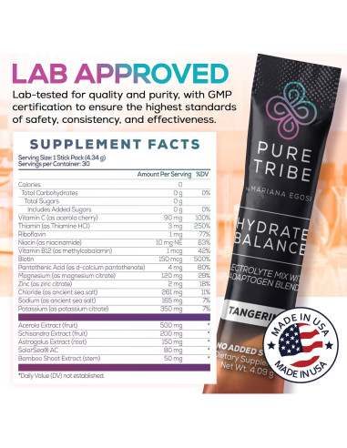 Paquete de Polvo de Electrolitos Pure Tribe - Sabor Mandarina - 30 Porciones