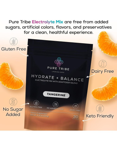 Paquete de Polvo de Electrolitos Pure Tribe - Sabor Mandarina - 30 Porciones