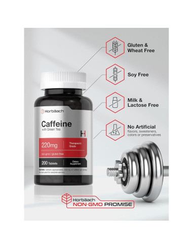 Píldoras de Cafeína Horbach 200mg con Té Verde - 200 Tabletas