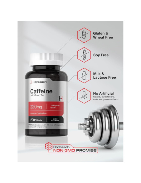 Píldoras de Cafeína Horbach 200mg con Té Verde - 200 Tabletas