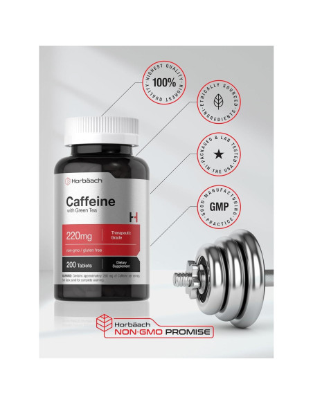 Píldoras de Cafeína Horbach 200mg con Té Verde - 200 Tabletas