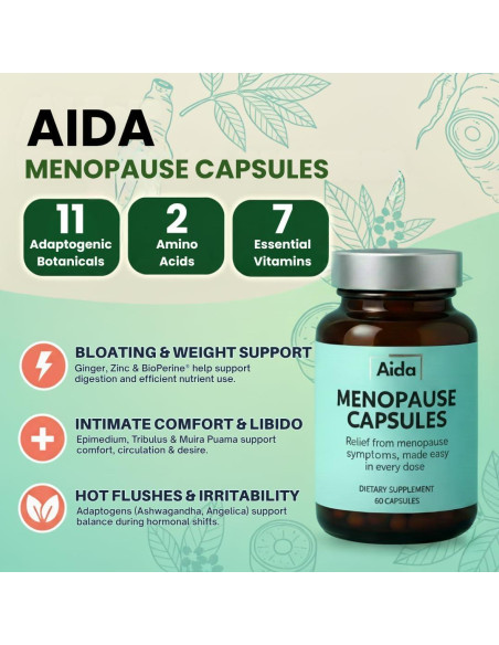 Cápsulas Aida Menopausia - Suplemento Hormonal con Ashwagandha y Maca - 60 Cápsulas
