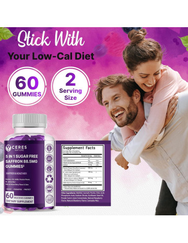Gomas de Azafrán Premium 88.5mg Ceres Nature - Control de Apetito, Salud Ocular y Energía - 60 Unidades