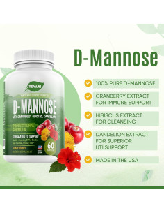 Cápsulas de D-Mannose 1000 mg YEVANI con Arándano y Hibisco 2