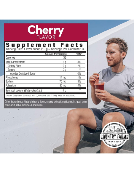 Polvo de Remolacha Country Farms 60 Porciones Sabor Cereza
