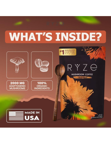 Café de Champiñones Tostado Oscuro RYZE 178.6g - Energía y Enfoque