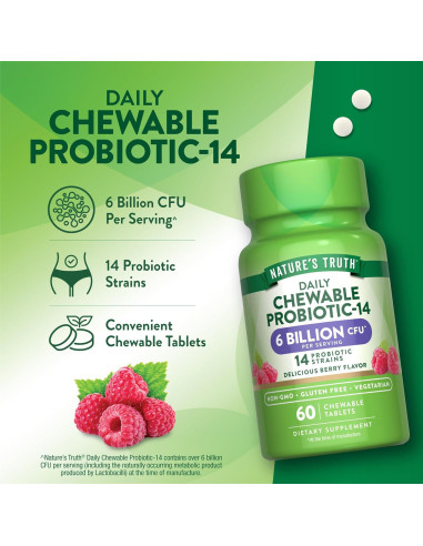 Probiotico Masticable Verdad de la Naturaleza 60 Conteo 6 Mil Millones CFU