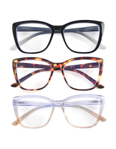 Gafas de lectura DXYXYO para mujeres, 3 pares, bloqueo luz azul