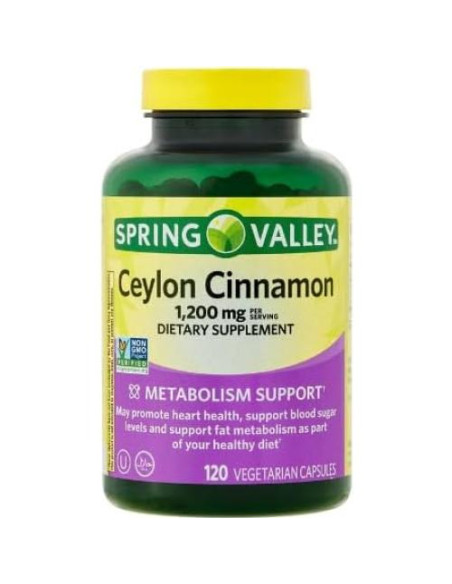 Suplemento Metabolismo Canela de Ceilán Spring Valley 120 Cápsulas