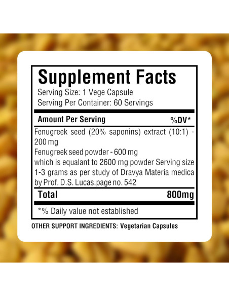 Fenogreco HerbsForever - Extracto 800 mg, 60 Cápsulas Vegetales